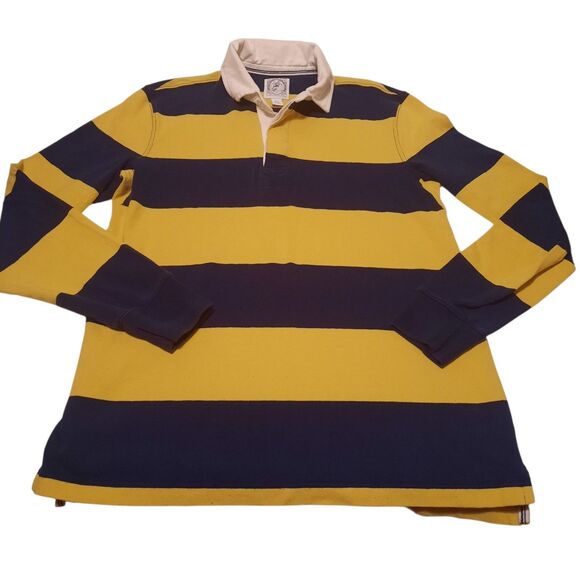 Vtg Lands End Rugby Shirt Mens Medium Blue Striped Heavy Cotton Polo Y2K Preppy - Picture 2 of 5